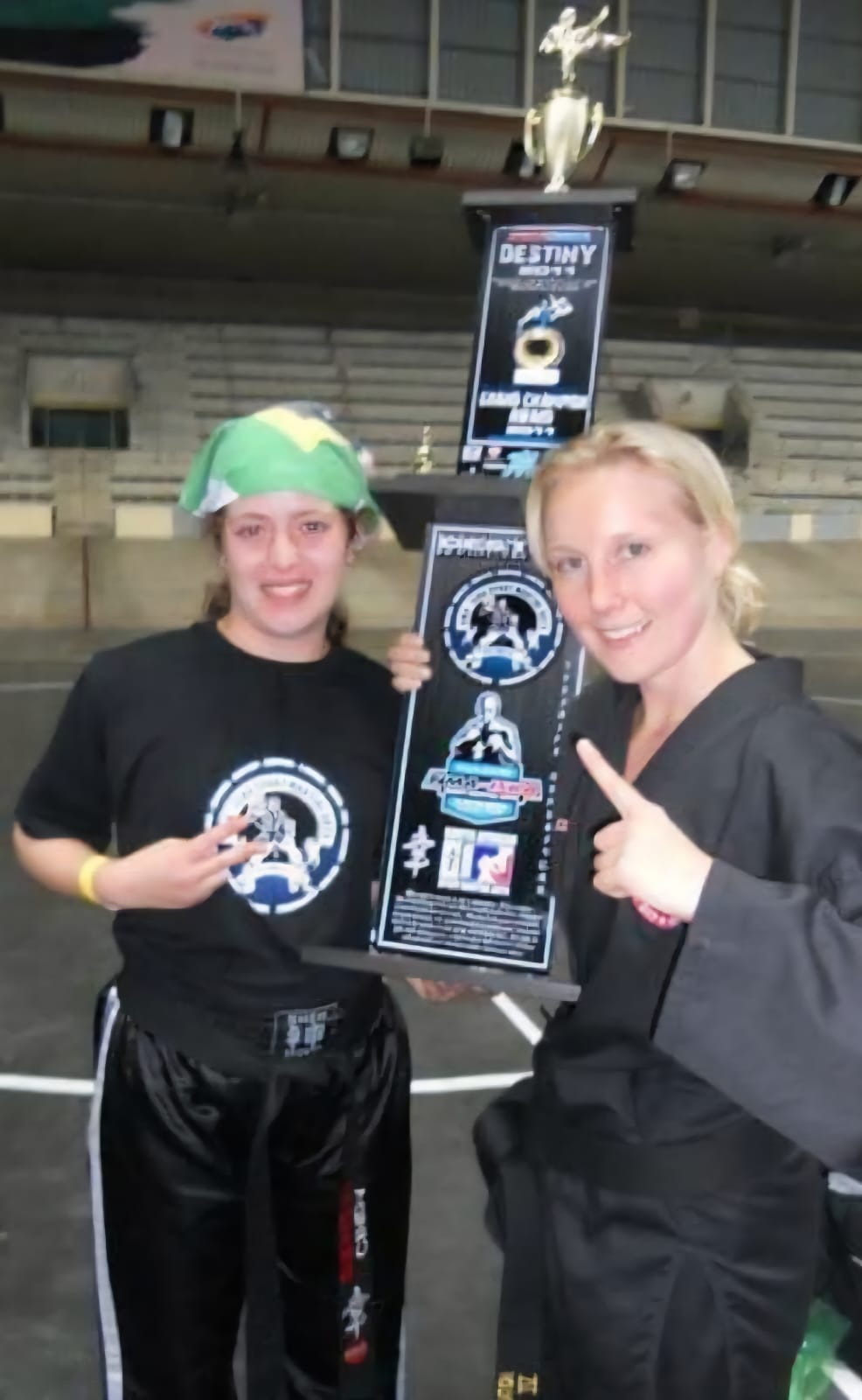 Cindy Strydom early in her competitive career, pictured with a competition trophy